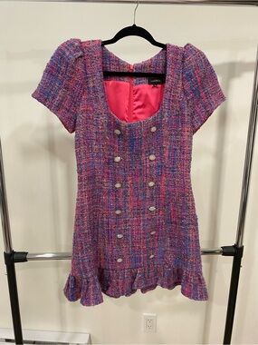 MAJORELLE Pink & Purple Tweed Double-Breasted Dress